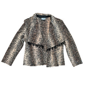 Joseph Ribkoff Lightweight Open Front W.Fringe Sequins Animal Print Jacket Sz L